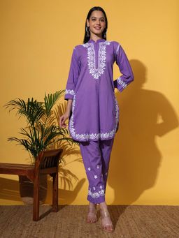 The Chikan Label - Women Lavender Hand-Embroidered Chikankari Co-Ord Set