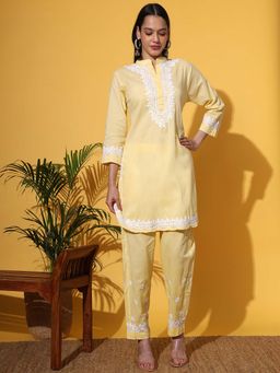 The Chikan Label - Women Yellow Hand-Embroidered Chikankari Co-Ord Set