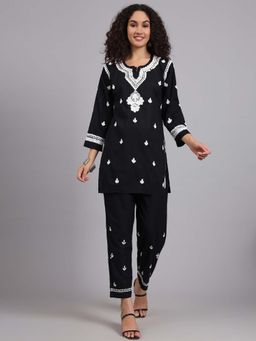 The Chikan Label - Women Black Hand-Embroidered Chikankari Co-Ord Set