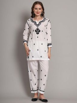 The Chikan Label - Women White Hand-Embroidered Chikankari Co-Ord Set