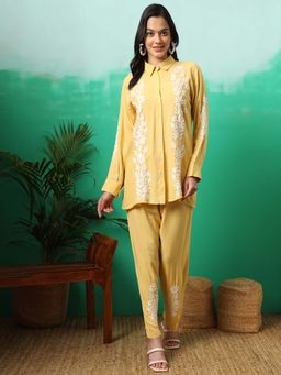 The Chikan Label - Women Yellow Hand-Embroidered Chikankari Co-Ord Set