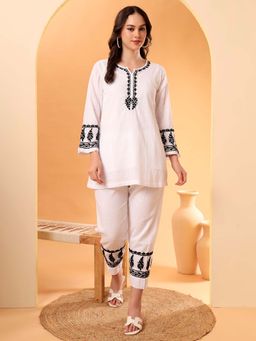 The Chikan Label - Women White Hand-Embroidered Chikankari Co-Ord Set