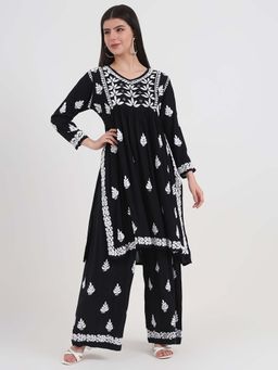 The Chikan Label - Women Black Hand-Embroidered Chikankari Co-Ord Set