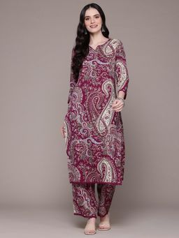 Readiprint - Printed Burgundy Kurta with Pant (Set of 2)
