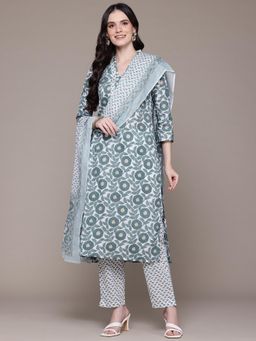 Readiprint - Floral Printed Teal Kurta with Pant and Dupatta (Set of 3)