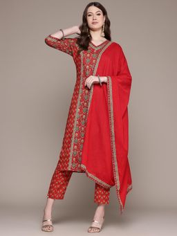 Readiprint - Floral Printed Red Kurta with Pant and Dupatta (Set of 3)
