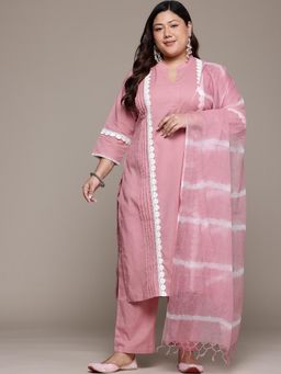 Readiprint - Straight Style Cotton Fabric Mauve Kurta with Pant and Dupatta (Set of 3)