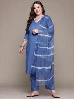 Readiprint - Straight Style Cotton Fabric Blue Kurta with Pant and Dupatta (Set of 3)