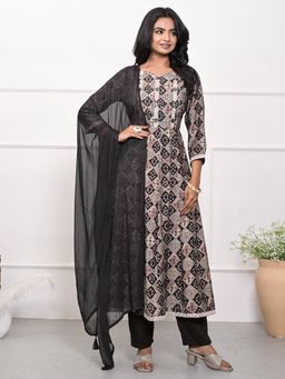 Readiprint - Black Color Embroidered Anarkali Kurta With Pant and Dupatta (Set of 3)