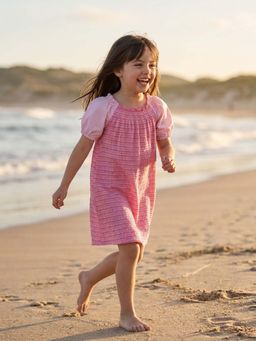 ELLE - Pink Terry Striped Girls Dress