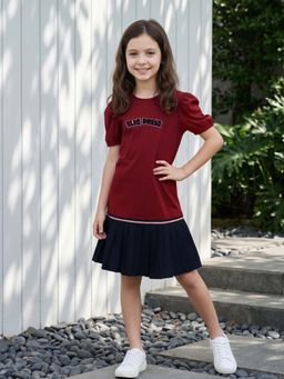 ELLE - Red Cotton Solid Girls Dress