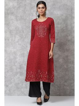 Biba - Red Straight Poly Cotton Kurtas