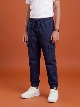 KiddoPanti - Cotton Navy Blue Solid Joggers