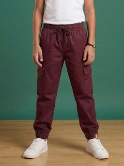 KiddoPanti - Cotton Maroon Solid Joggers