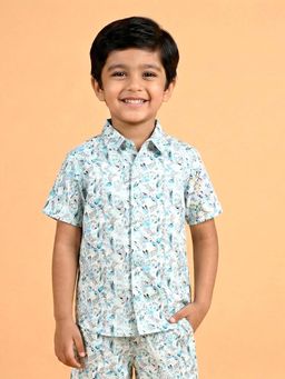 KiddoPanti - Boys Cotton Woven Half Sleeves Floral Printed Shirt