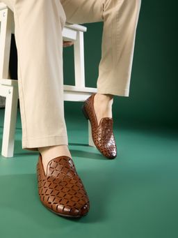 ATESBER - Mens Tan Casual Geometric Print Round Toe Loafers
