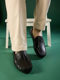 ATESBER - Mens Black Casual Solid Pattern Round Toe Loafers