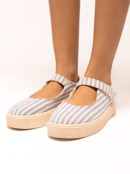 Theater - Women Maru Blue Stripes Moths Mary Janes Ballerina