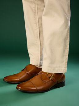 PRIVO - Mens Tan Casual Round Monk Straps