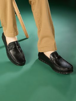 ATESBER - Mens Black Casual Solid Round Toe Loafers