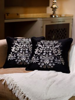 BELIHODE - Shahi Siyahi Embroidered Cushion Cover (Pack of 2) (16x16 inches)