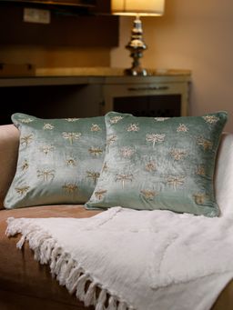 BELIHODE - Celestial Buzz Hand Embroidered Cushion Cover (Pack of 2) (16x16 inches)