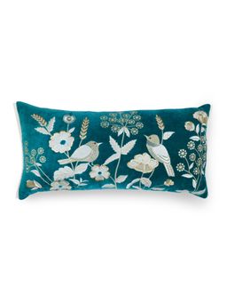 BELIHODE - Painted Perch Hand Embroidered Cushion Cover Teal (12x24 inches)