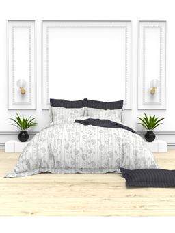 the White Moss - Christie Mist Sprig Cotton King Size Bedsheet And 4 Pillow Covers