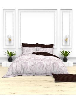 the White Moss - 5Pc Dusky Plum Self Striped 250Tc Cotton King Bedsheet With 4 Pillows