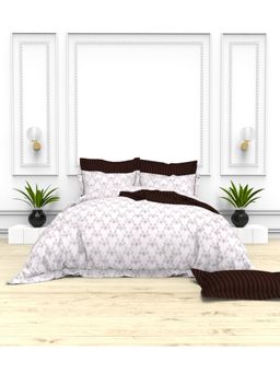 the White Moss - 5Pc Light Mauve Self Striped 250Tc Cotton King Bedsheet With 4 Pillows