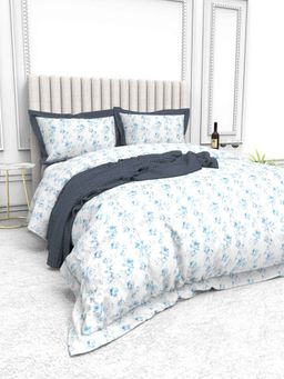 the White Moss - Cynthia White Printed 250 Tc Pure Cotton King Bedsheet & 2 Pillow Covers