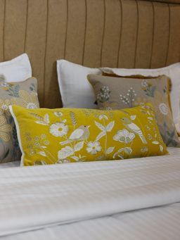 BELIHODE - Painted Perch Hand Embroidered Cushion Cover Lemon Haze (12x24 inches)