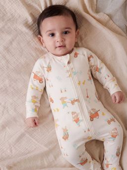Oh My Bebe - Cream Easter Bunny Print Organic Cotton Baby Romper