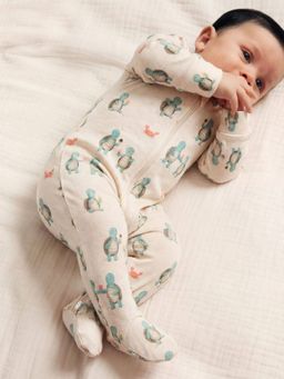 Oh My Bebe - Hungry Turtle Print Organic Cotton Baby Romper