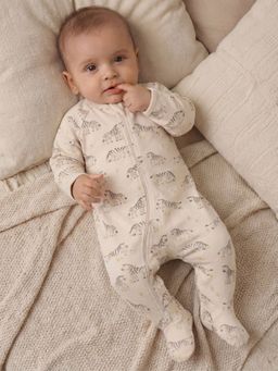 Oh My Bebe - Grazing Zebra Print Organic Cotton Baby Romper