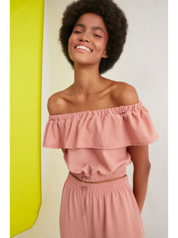 Trendyol - Pink Bardot Frill L Blouse