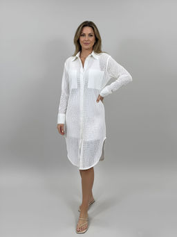 HOUSE OF S - White Self Design Straight Fit Shirt Dress