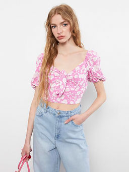LC WAIKIKI - Woven White & Pink Floral Crop Top