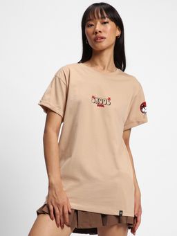 Bewakoof - Womens Light Brown Skool Graphic Printed Boyfriend T-Shirt