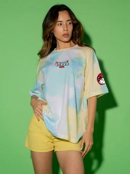 Bewakoof - Womens Yellow and Blue Skool Graphic Printed Oversized T-Shirt