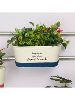 HomeTown - Pep Pop Metal Funky Quote Railing Planter 28X19Cm in Off White & Indigo Colour