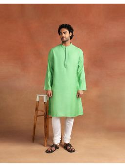 Fabindia - Men Light Green Solid Mandarin Collar Kurta