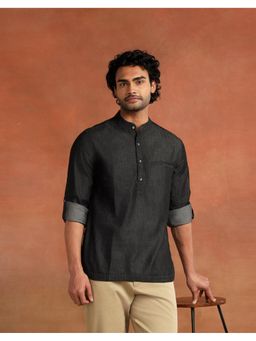 Fabindia - Men Black Solid Mandarin Collar Kurta