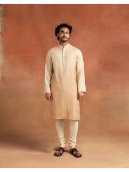 Fabindia - Men Beige Woven Design Mandarin Collar Kurta