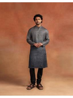 Fabindia - Men Grey Ombre Mandarin Collar Kurta