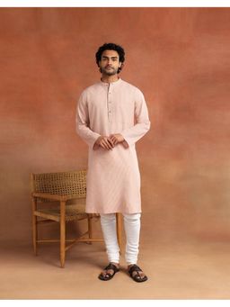 Fabindia - Men Pink Striped Mandarin Collar Kurta