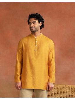 Fabindia - Men Mustard Striped Mandarin Collar Kurta