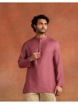 Fabindia - Men Wine Striped Mandarin Collar Kurta