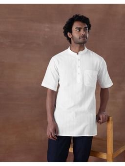 Fabindia - Men White Striped Mandarin Collar Kurta