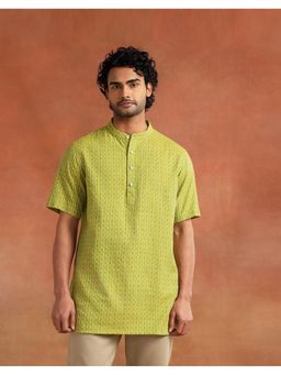 Fabindia - Men Green Printed Mandarin Collar Kurta